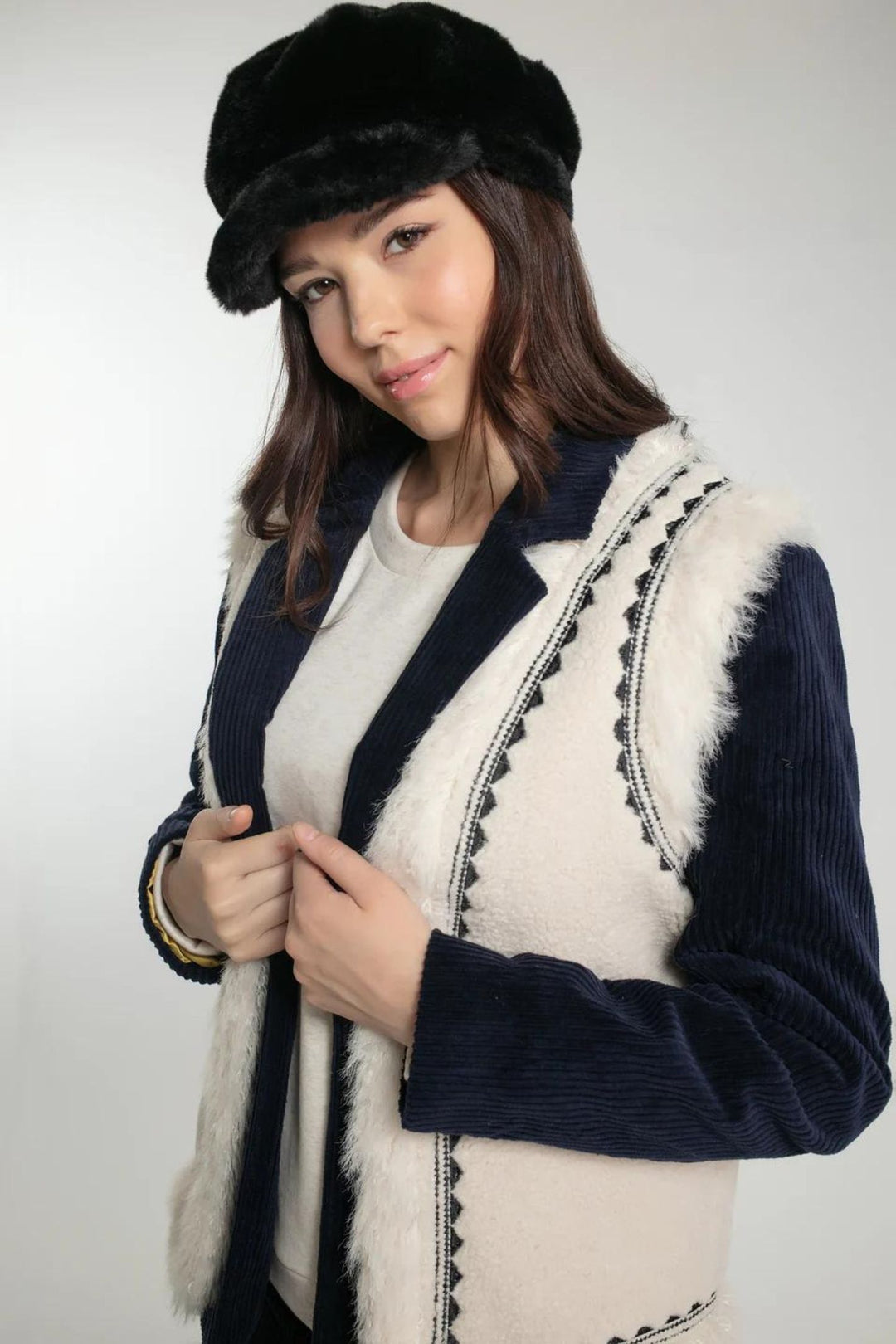 Nooki Apollo Black Faux Fur Baker Boy Cap