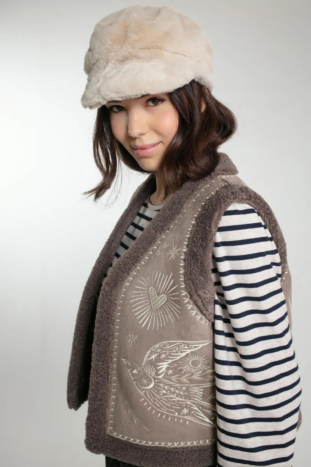 Nooki Apollo Mink Faux Baker Boy Fur Cap