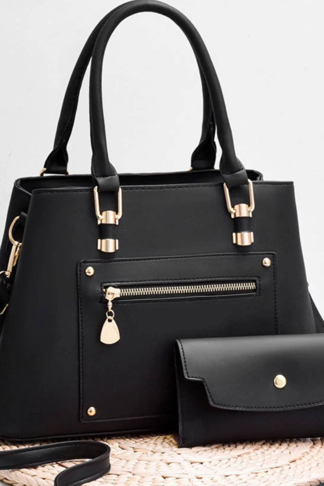 Black Top Handle Bag & Coin Purse