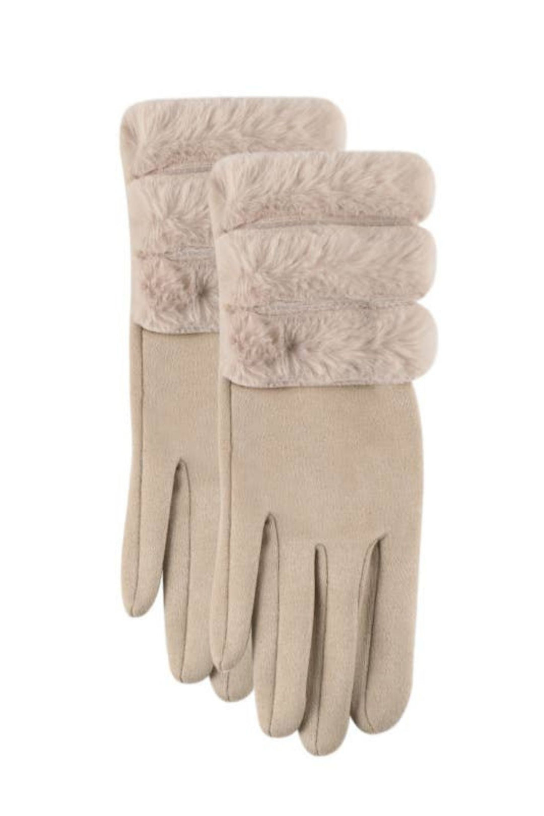 Luxurious Suede and Faux Fur Winter Gloves Beige