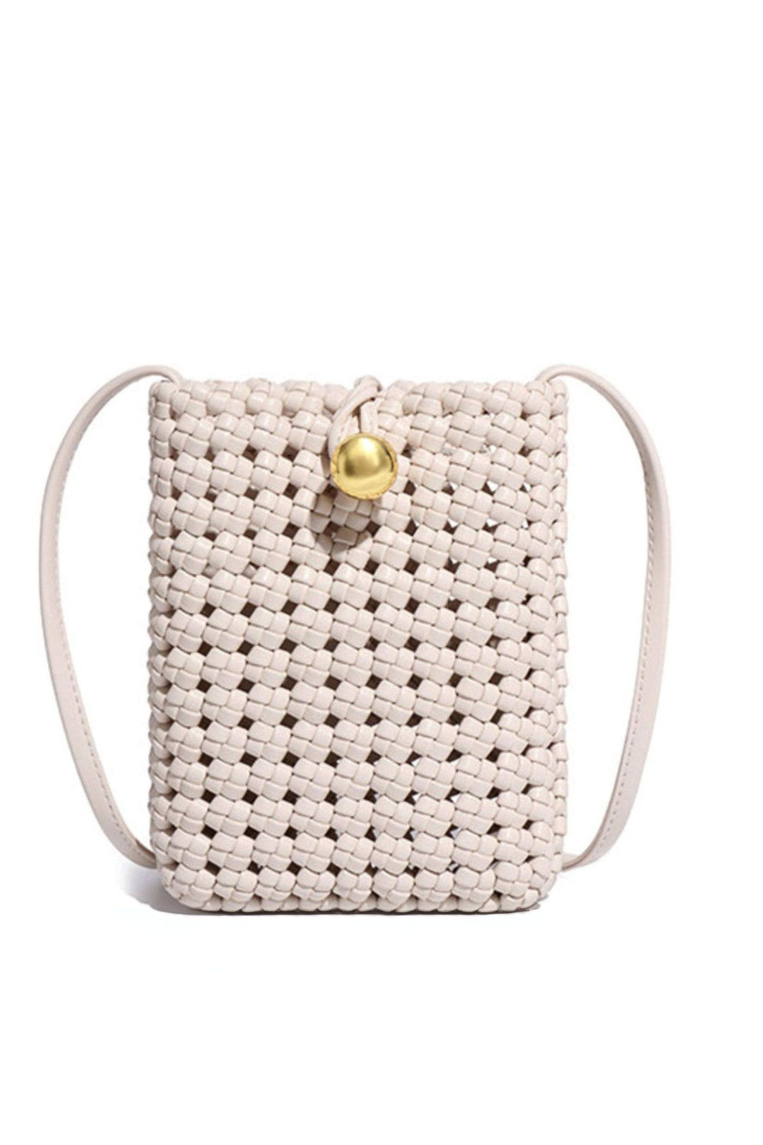 Woven Crossbody Phone Bag Cream