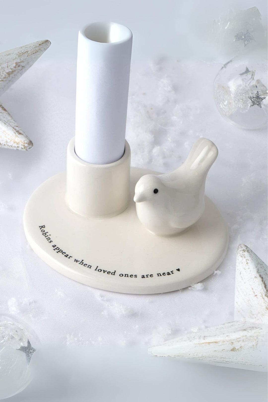 Ceramic 'Robins' Candlestick Holder In Gift Box Designed in Cornwall