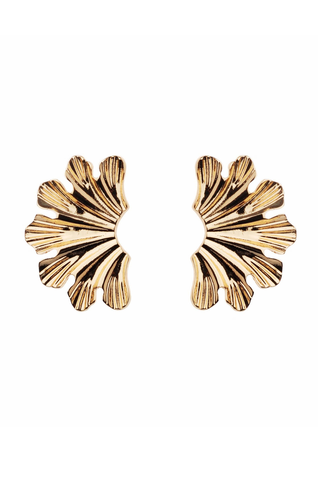 14k Gold Plated Rippled Fan Post Earring