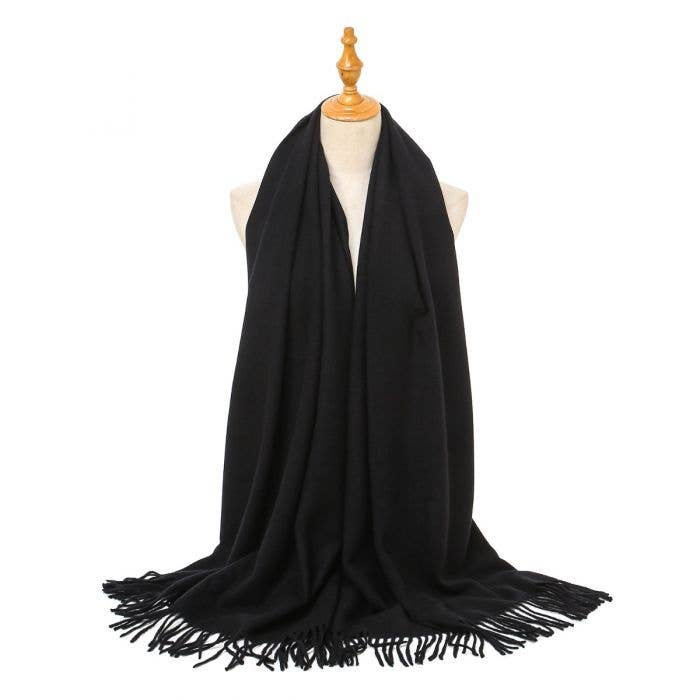 Black Plain Tassel Edge Pashmina Scarf