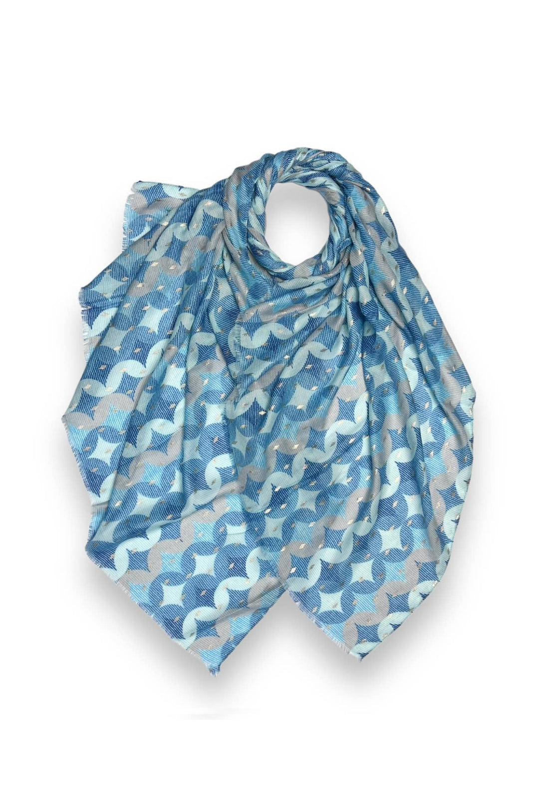 Baby Blue Retro Star Print Scarf With Metallic Accents