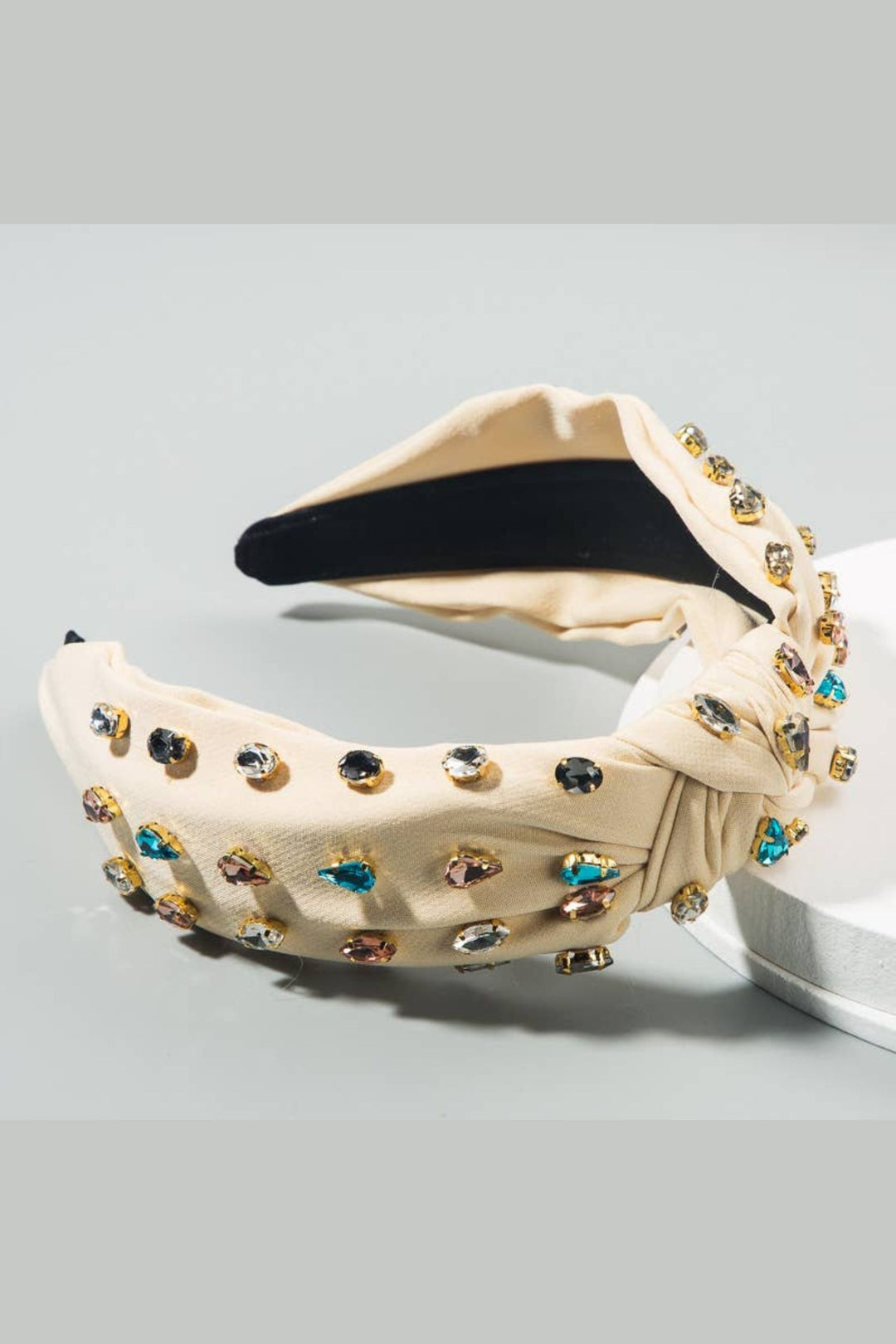 Beige Water Drop Crystal Embellished Headband