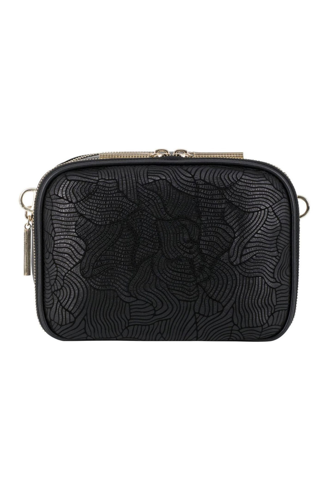 Black Art Deco Leather Crossbody Handbag