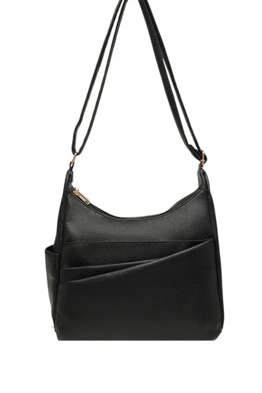 Black Faux Leather Cross Over Handbag