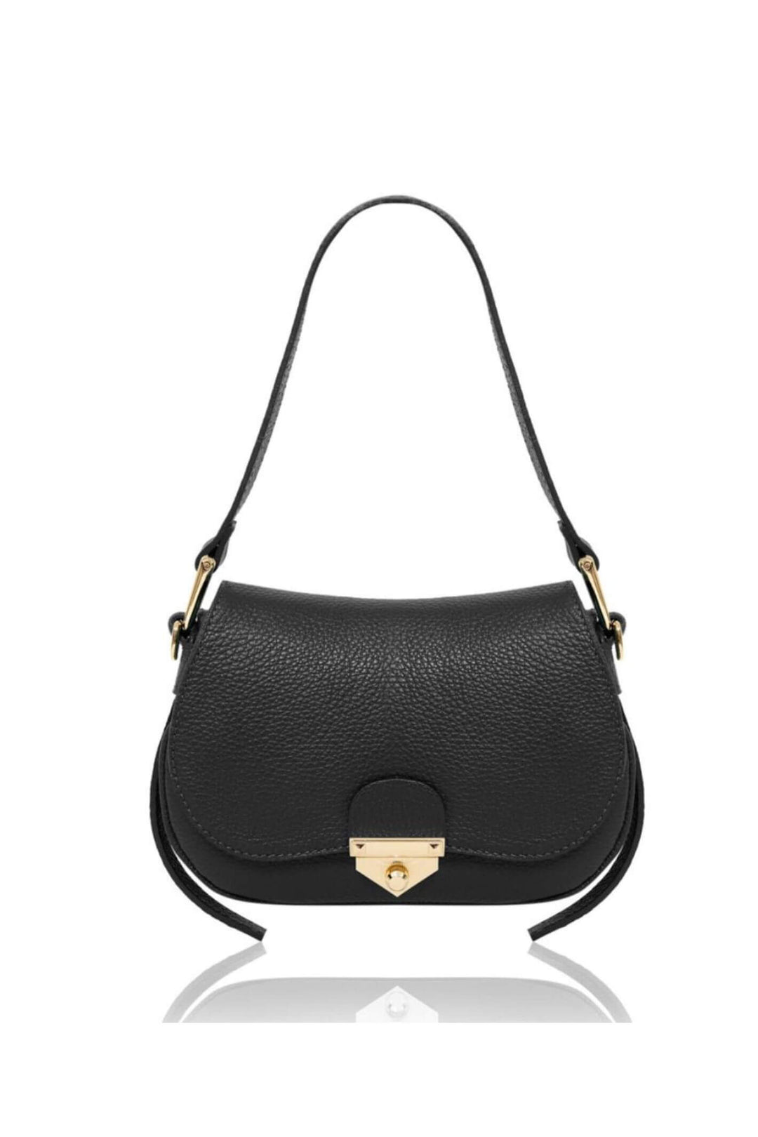 Black Leather Shoulder Baguette Handbag