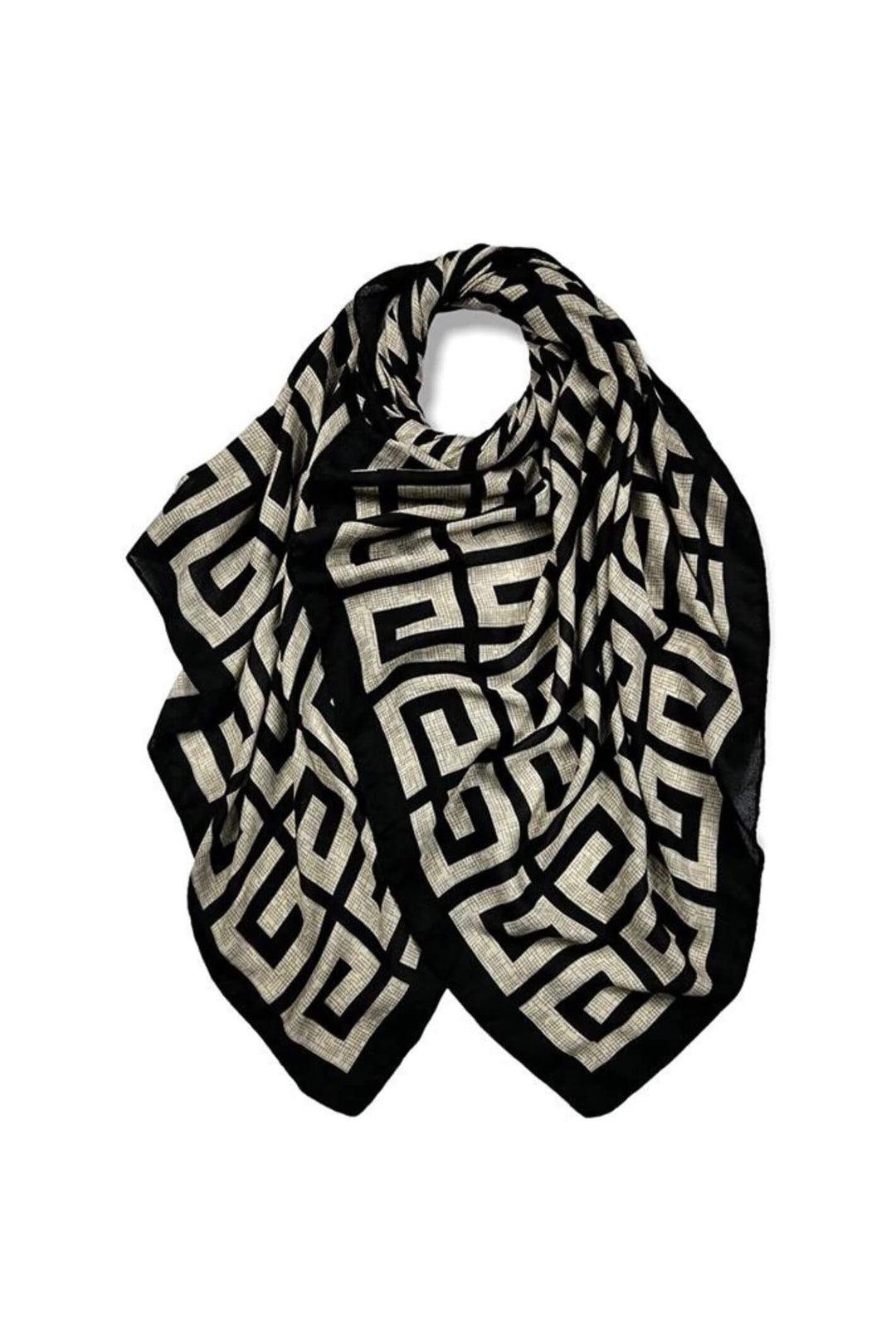 Black Lightweight Maze Print Scarf