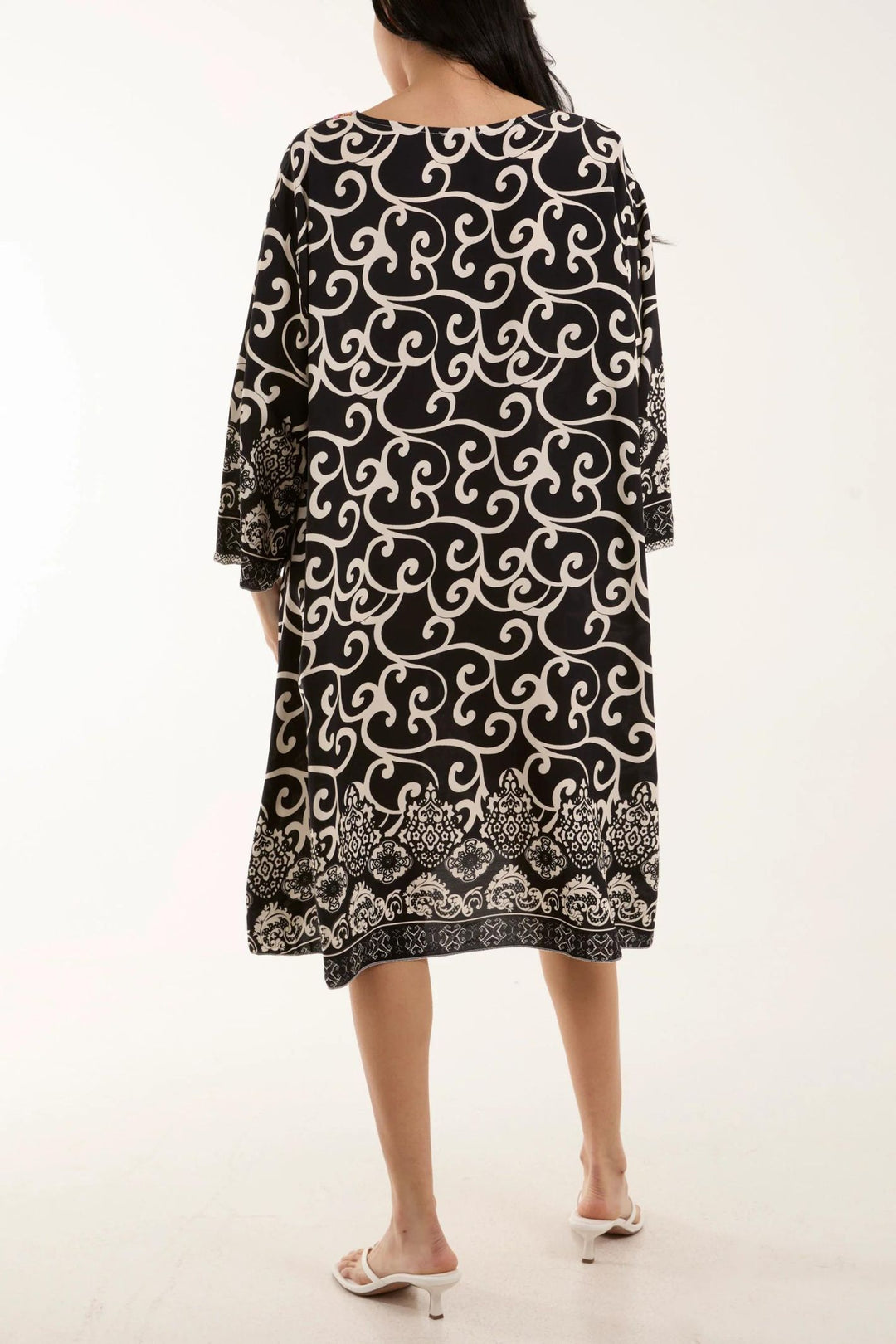 Black Scroll Print Holiday Cover Up