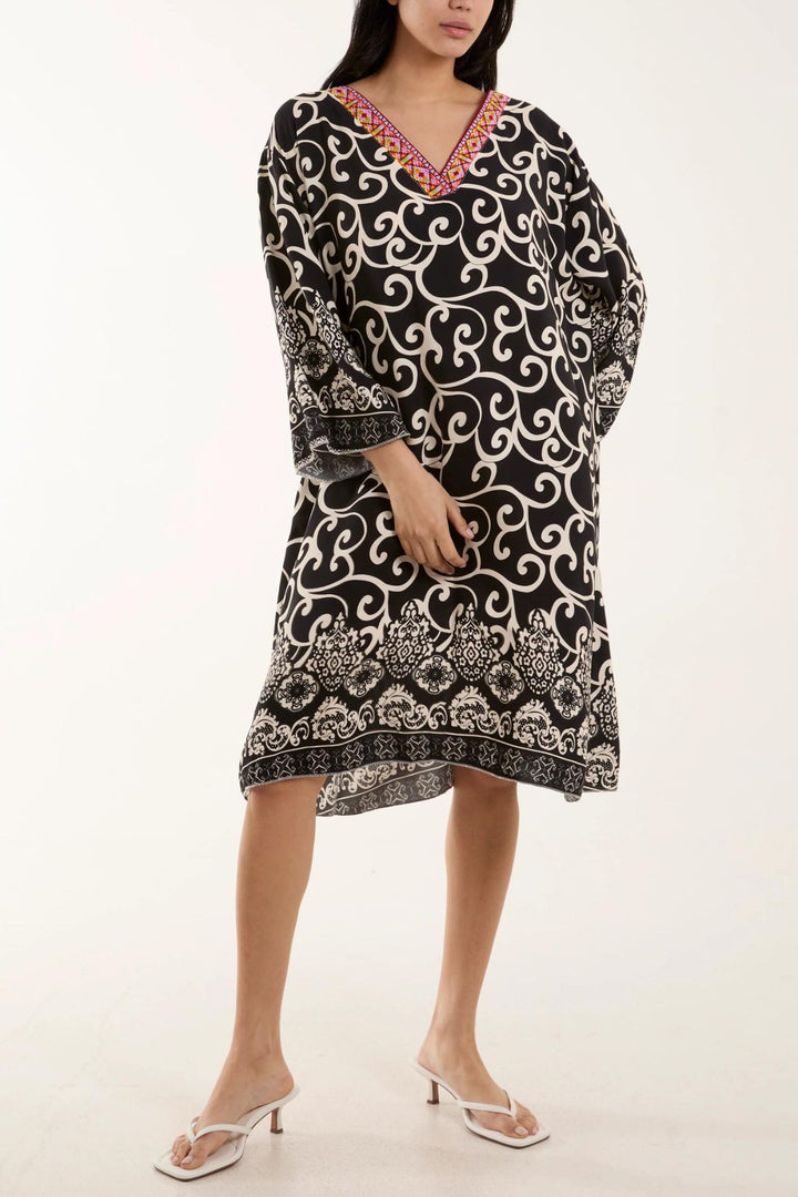 Black Scroll Print Holiday Cover Up