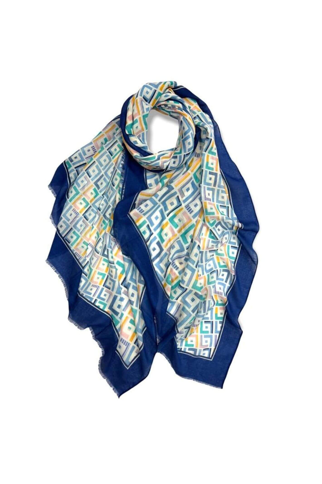 Blue Geometric Maze Print Woven Scarf