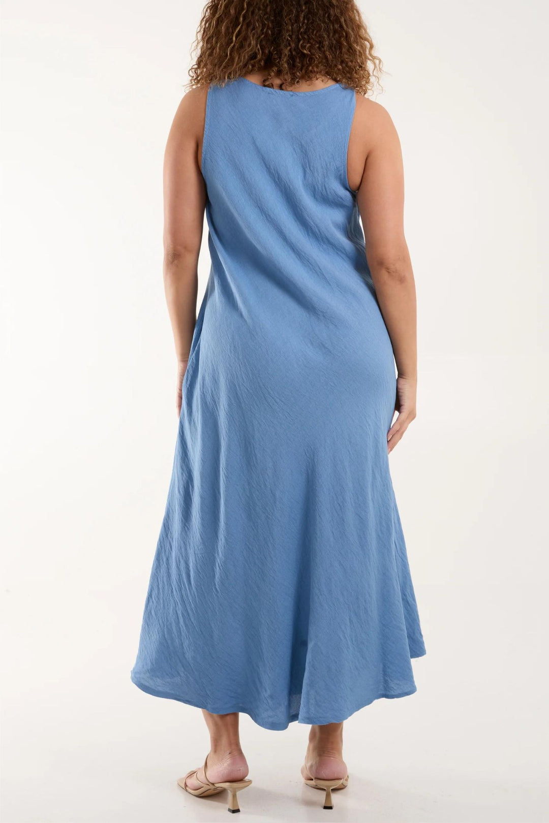 Blue Sleeveless V-Neck Maxi Dress