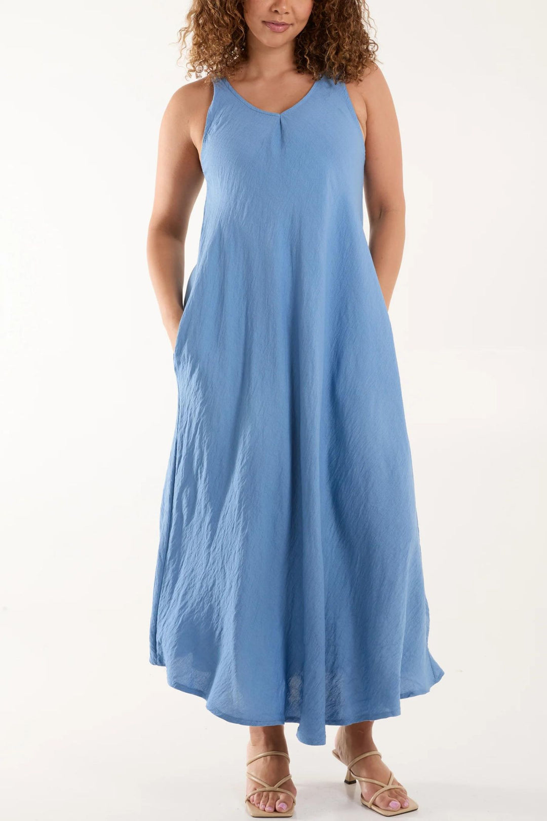 Blue Sleeveless V-Neck Maxi Dress