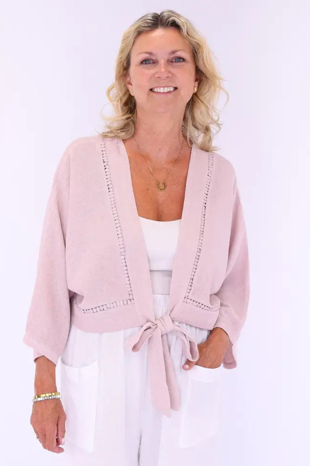 Cadenza Berry Pink Washed Linen Shrug