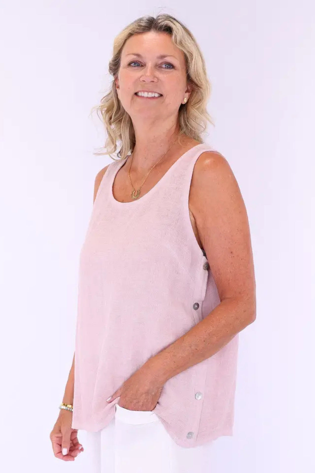 Cadenza Dusky Pink Washed Linen Top