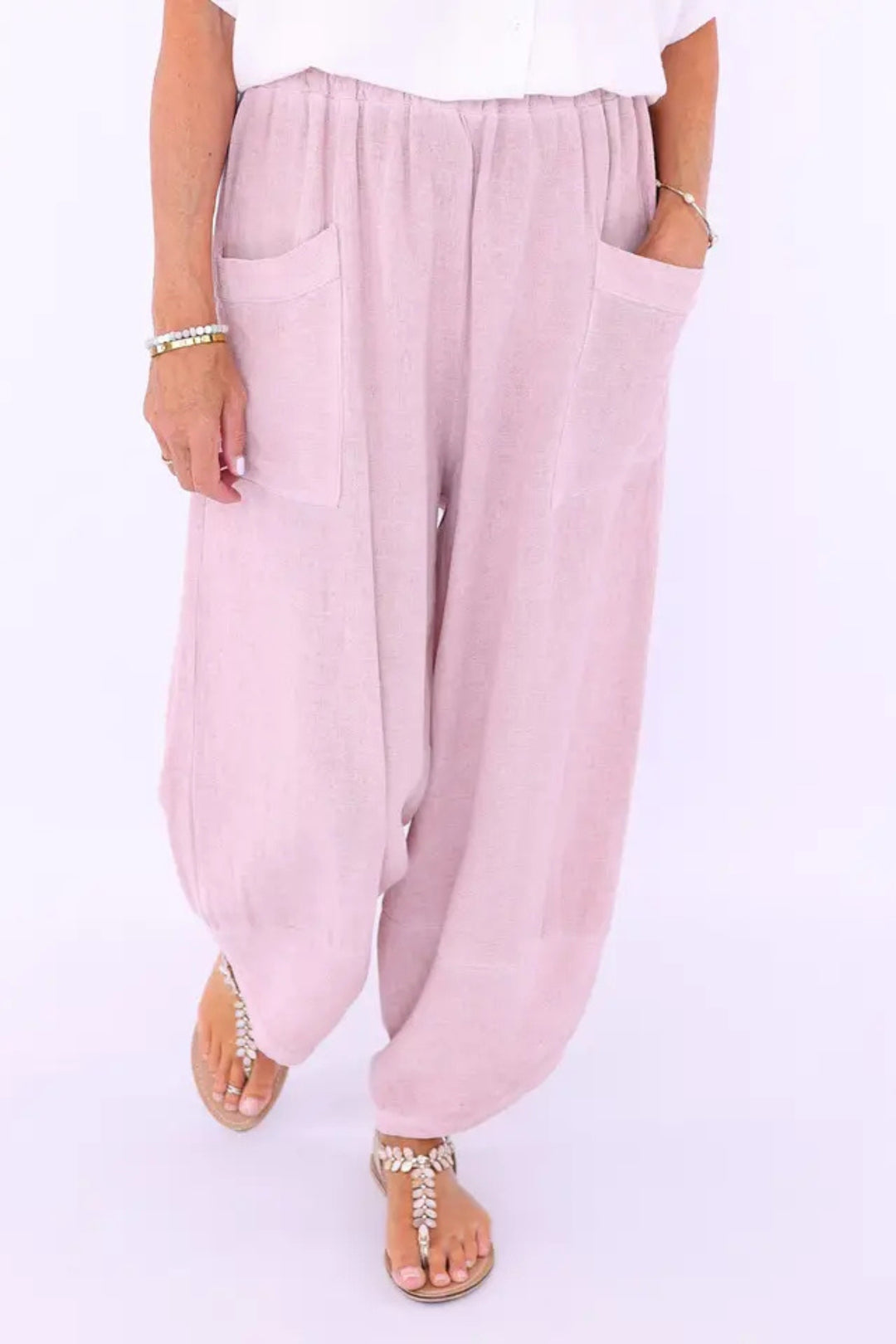 Cadenza Dusky Pink Washed Linen Trousers