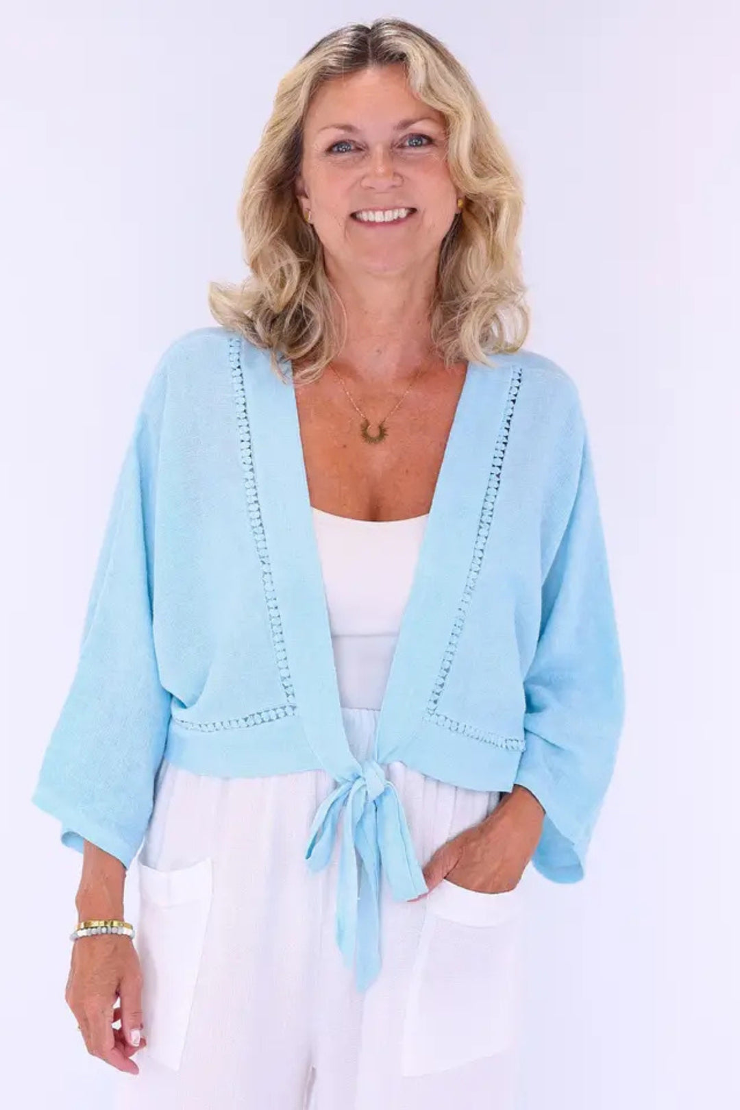 Cadenza Sky Blue Washed Linen Shrug