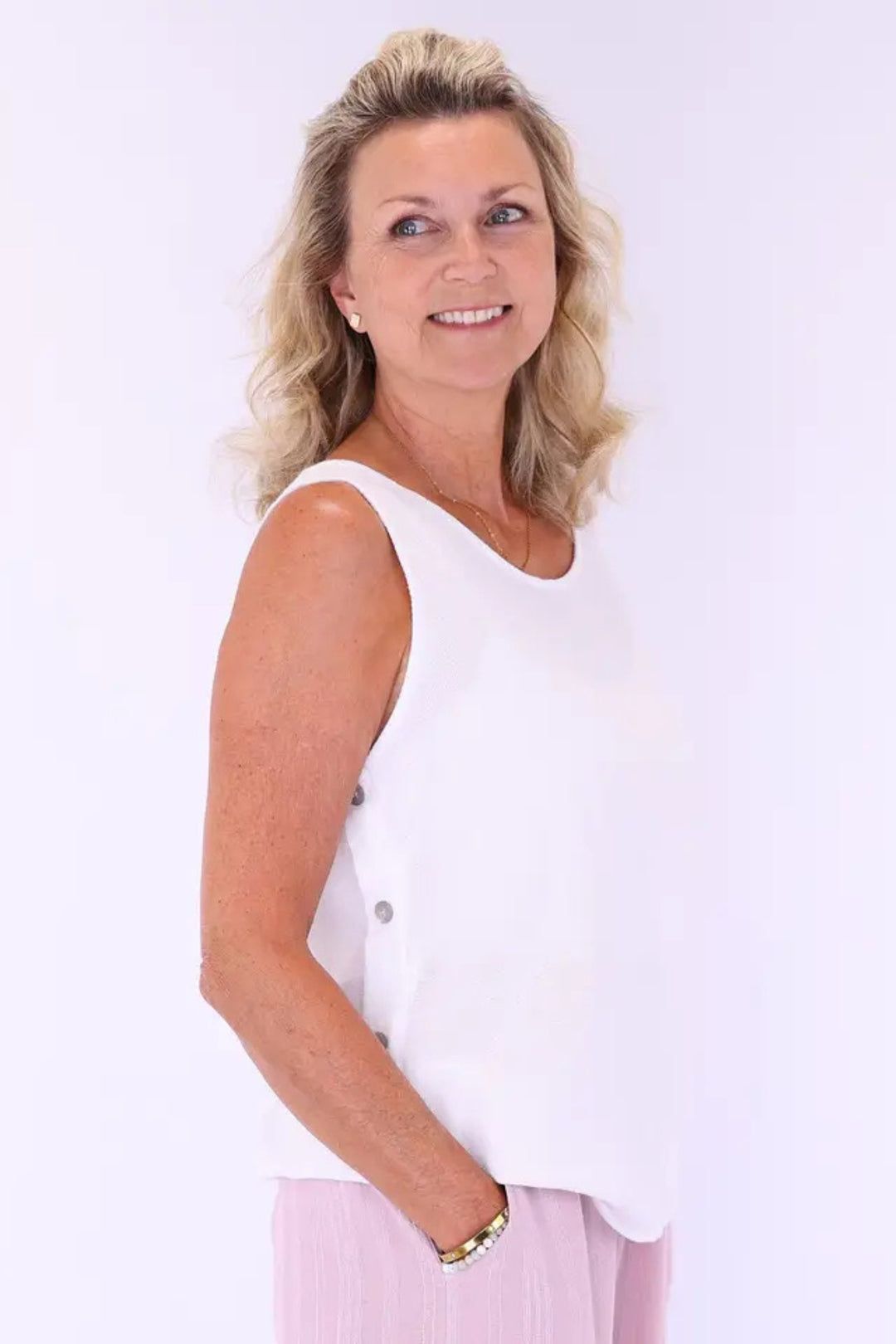 Cadenza White Washed Linen Top