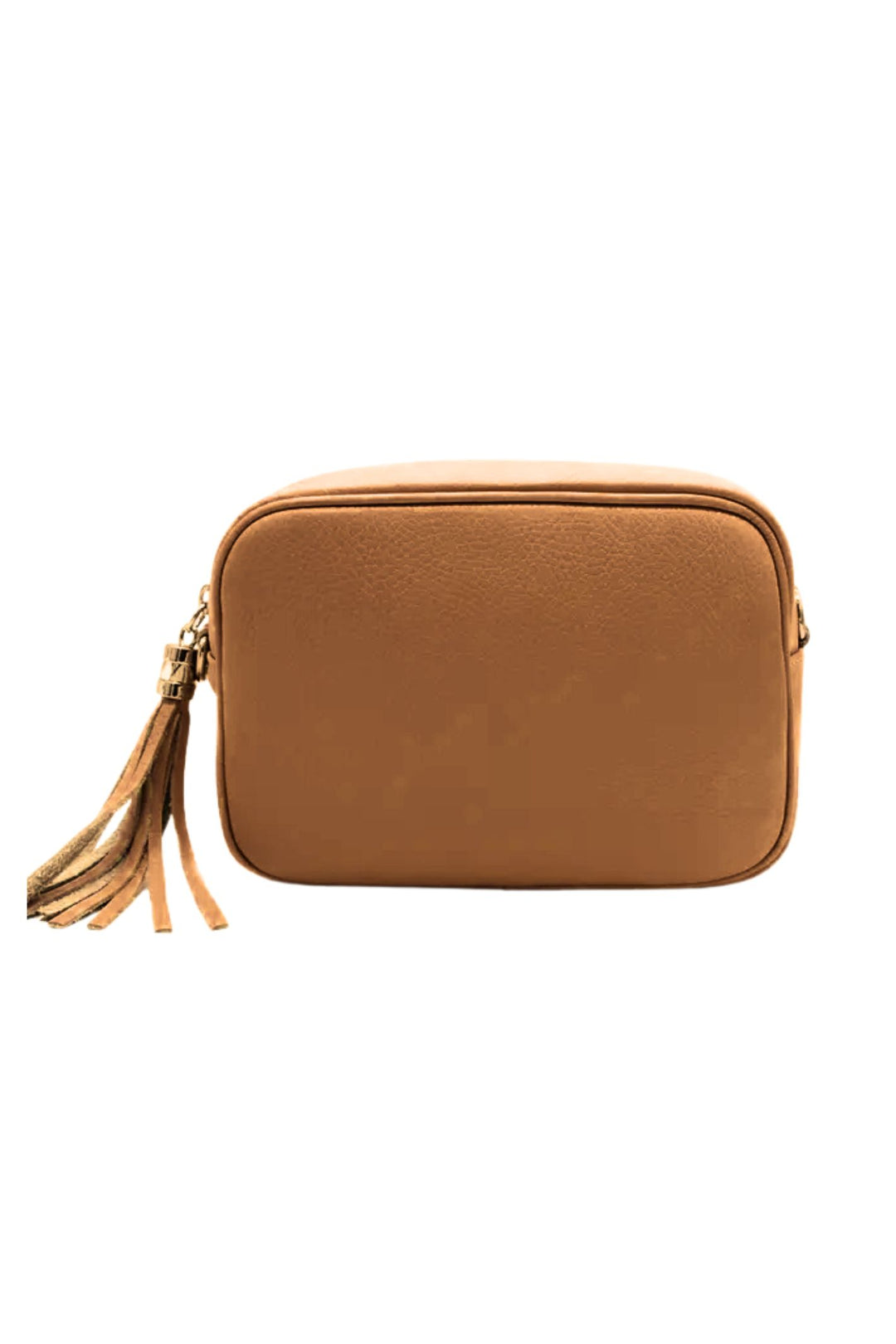 Camel Leather Crossbody Camera Bag With Tassel