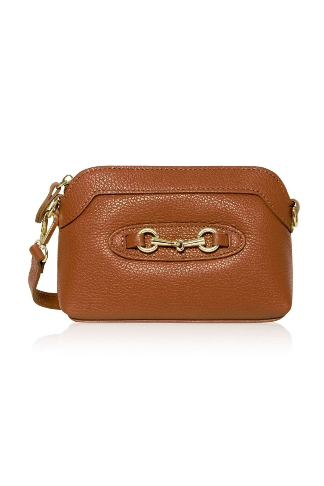 Camel Leather Gold Tone Cross Body Handbag