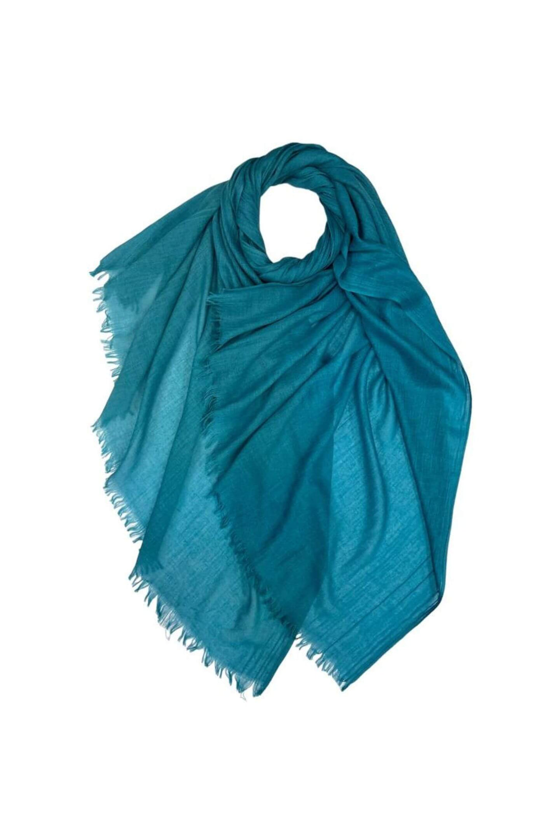 Cerulean Cotton Woven Scarf With Fringed Edge