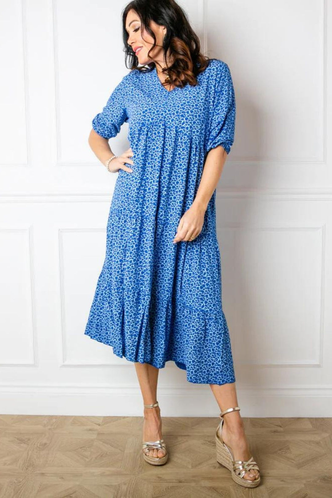 Cobalt Blue Animal Print Tiered Maxi Dress
