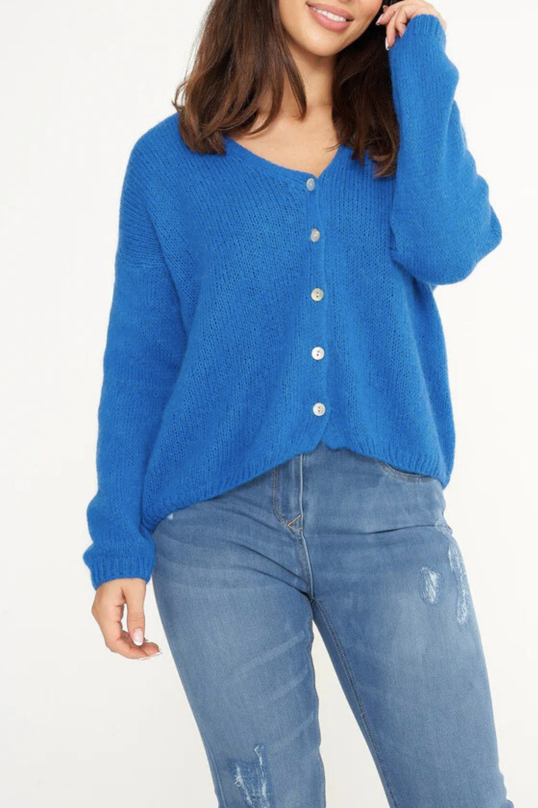 Cobalt Blue Mohair Button Through Knitted Cardigan