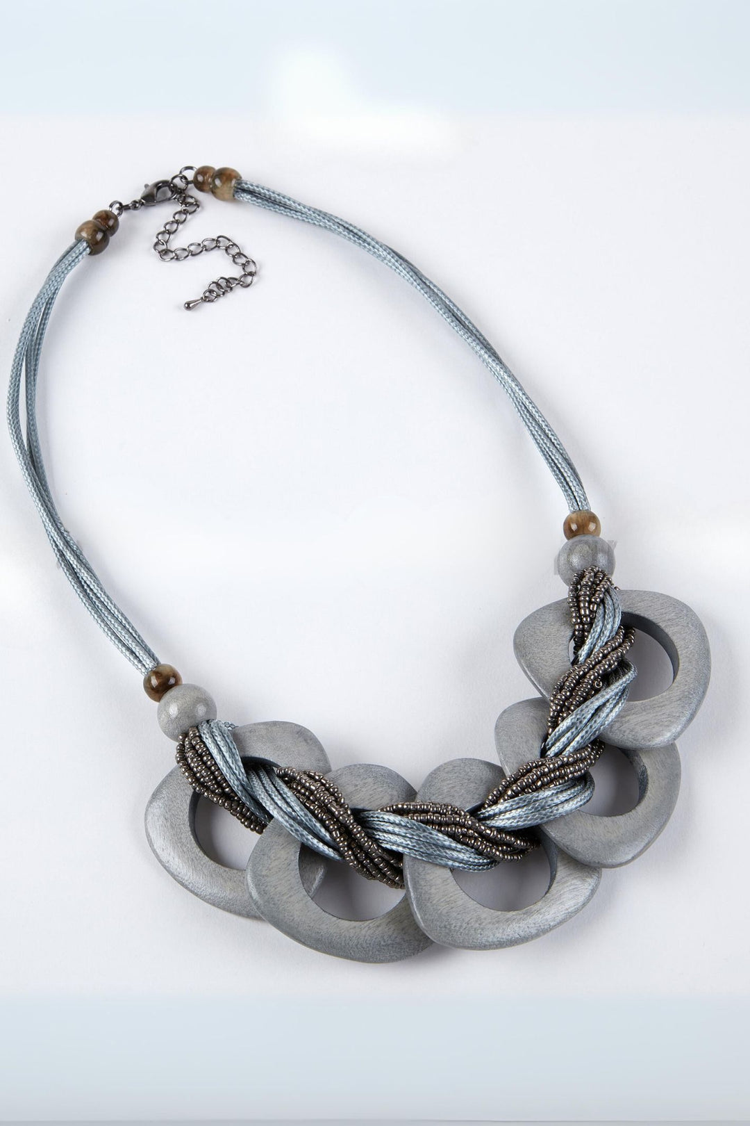 Dante Grey Metallic Beading Abstract Necklace NL5698