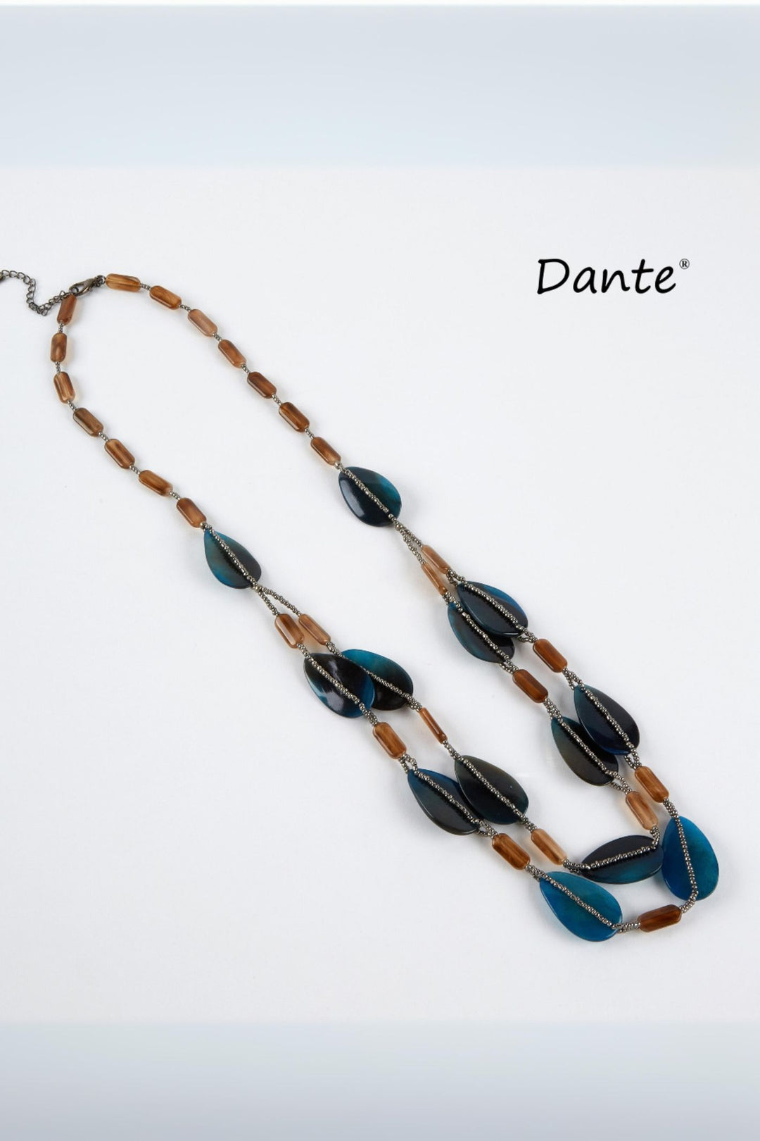 Dante Teal and Brown Tear Drop Beaded Necklace NL5804