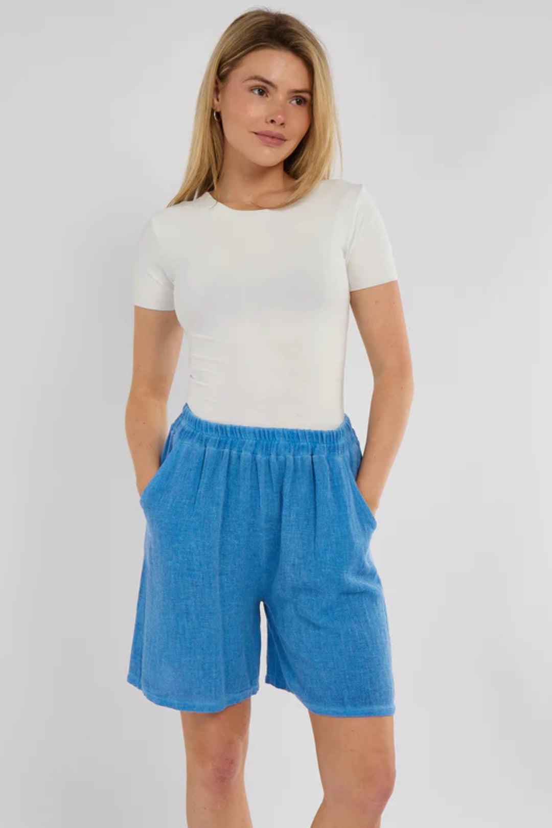 Deep Blue Washed Linen Shorts