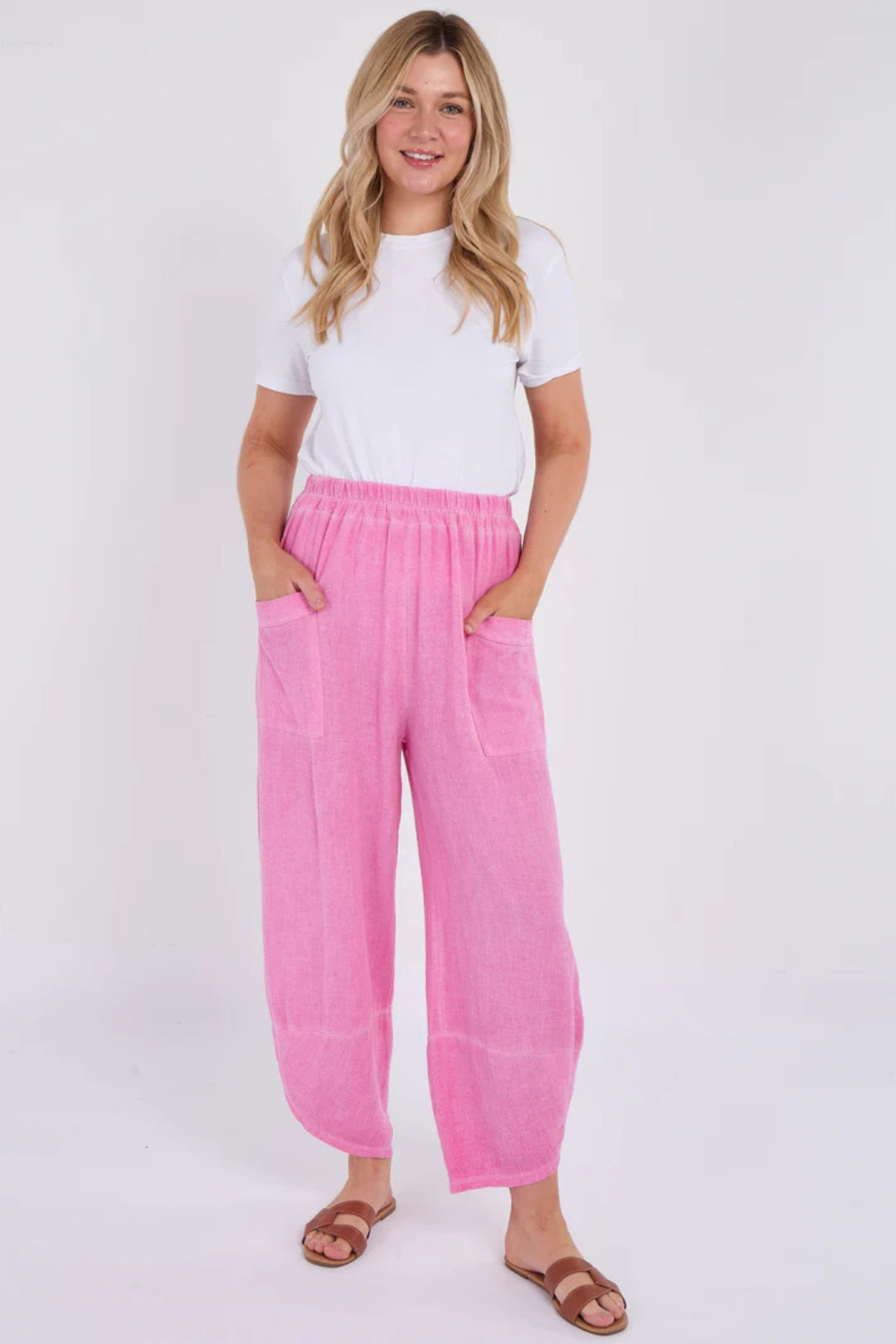 Deep Pink Washed Linen Trousers