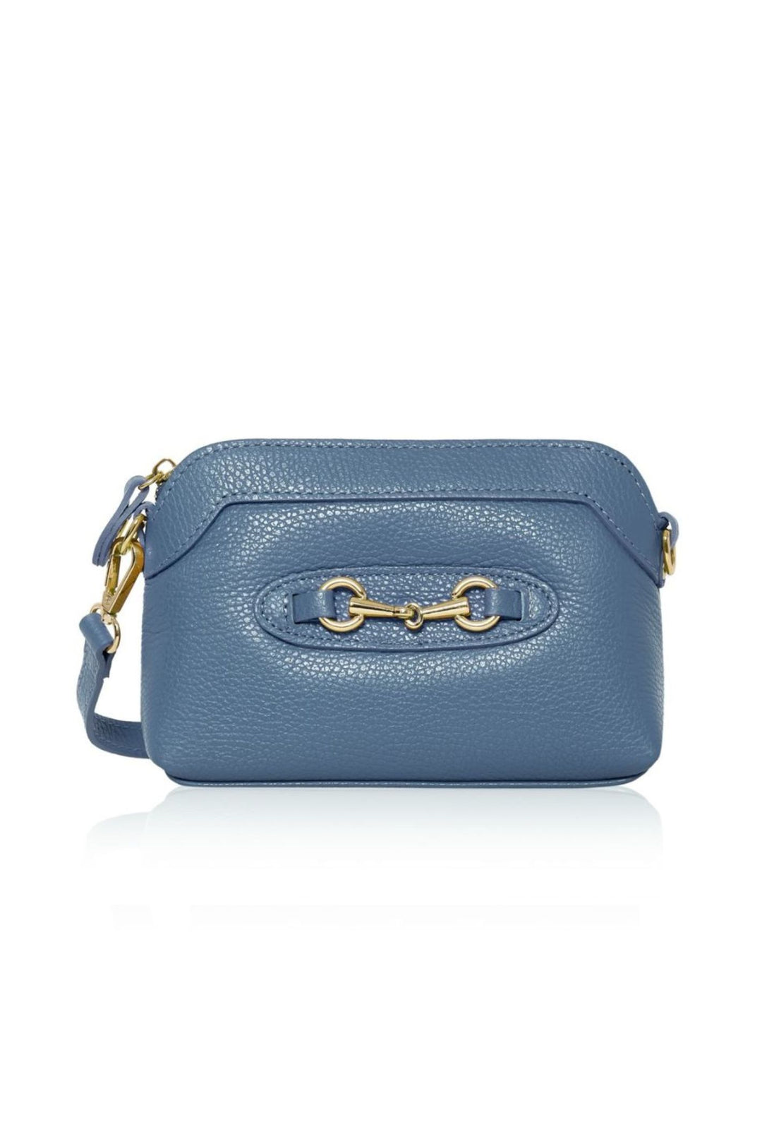 Denim Blue Leather Gold Tone Cross Body Handbag