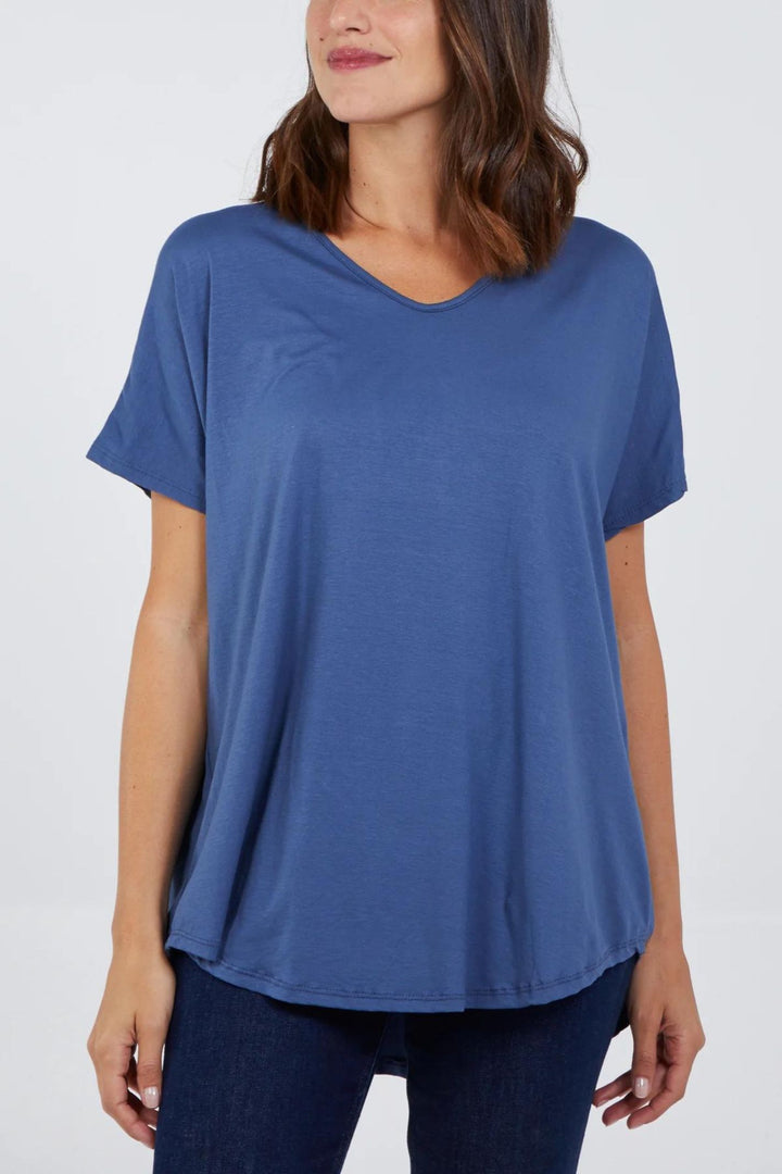 Denim Blue V-Neck Oversized T-Shirt