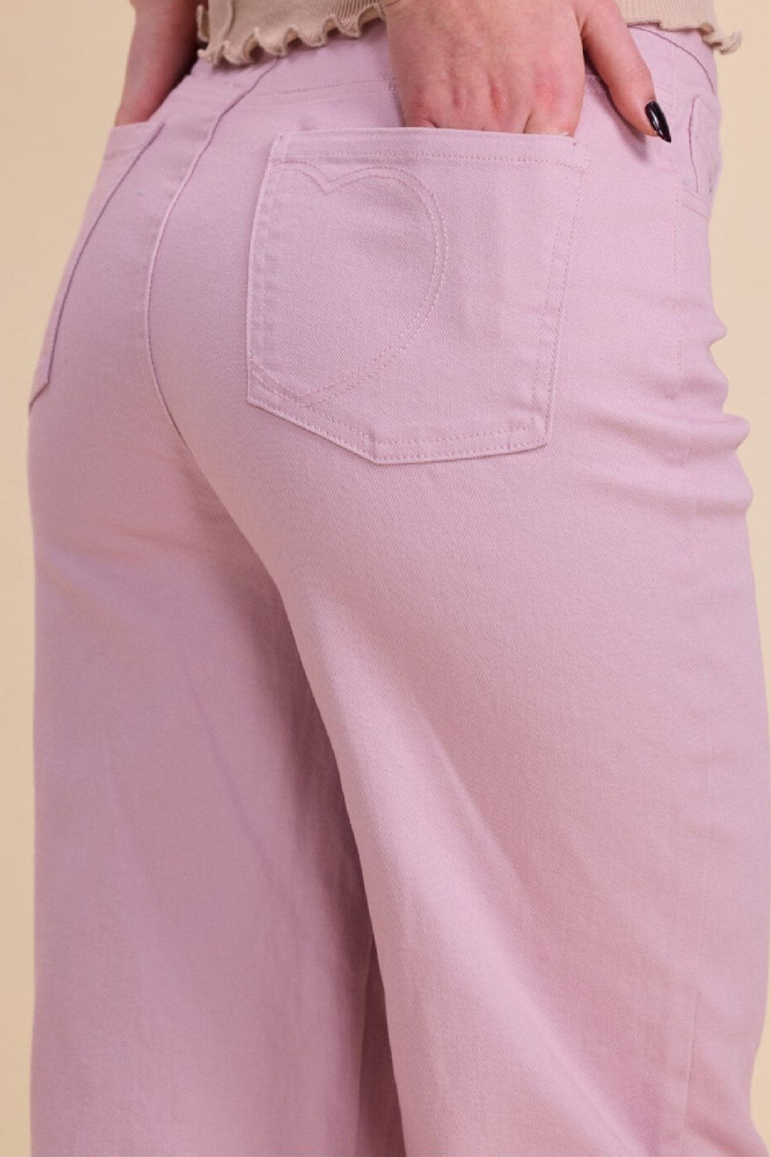 Dusky Pink Heart Pocket Wide Leg Jeans
