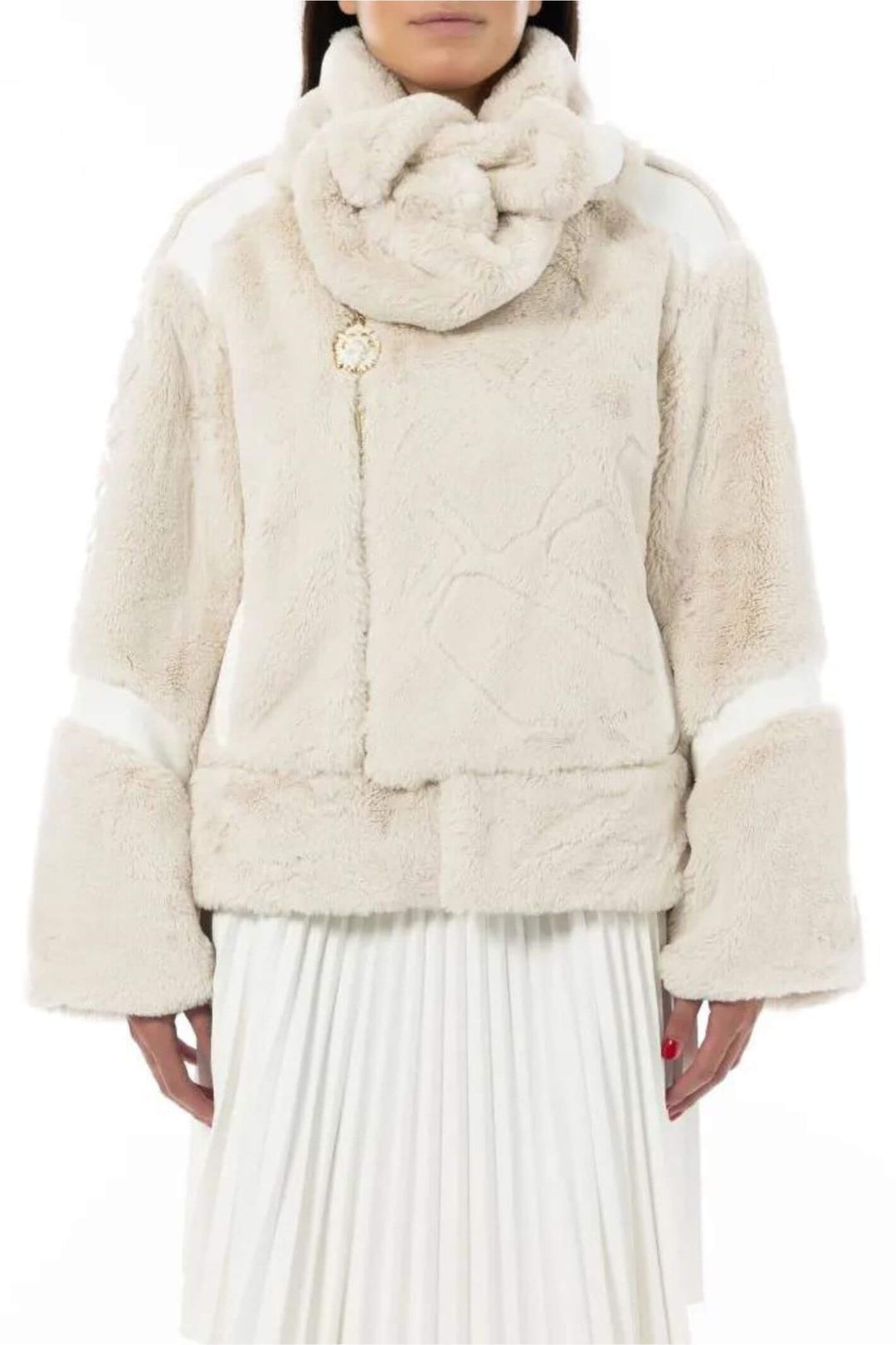 Elisa Cavaletti EJW238021705 03154 Cream Faux Fur Jacket