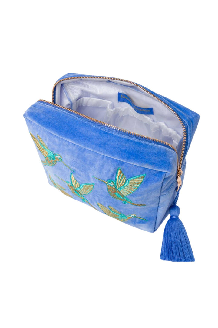 Elizabeth Scarlett Blue Hummingbird Velvet Wash Bag