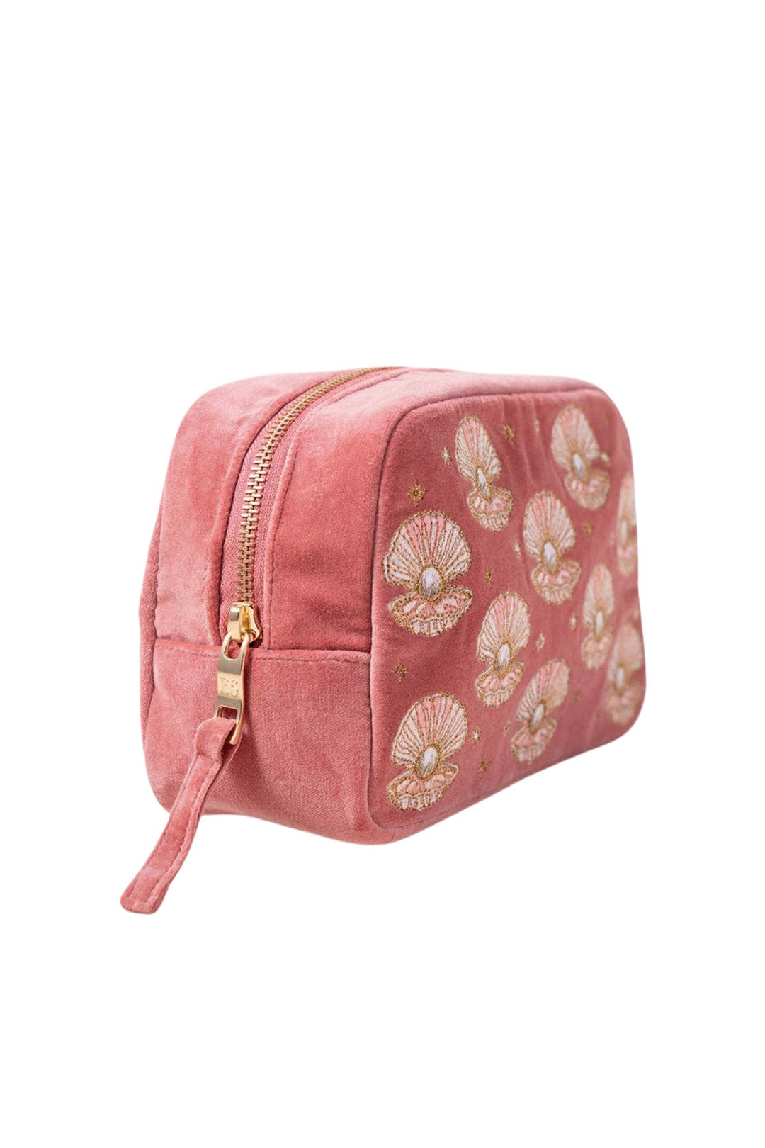 Elizabeth Scarlett Rose Pink Pearl Shell Velvet Makeup Bag