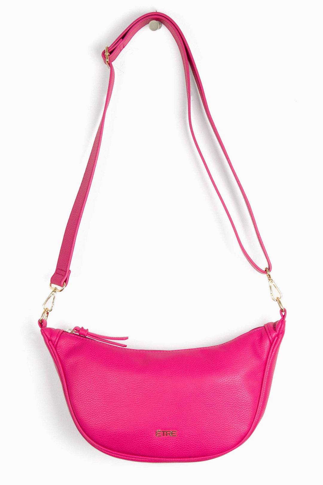 Fuchsia Faux Leather Half Moon Crossbody Bag