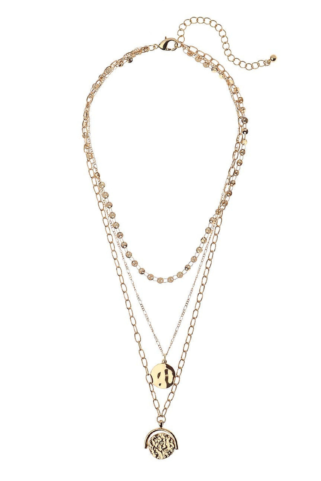 Gold Dual Fusion Hammered Disc Drop Necklace