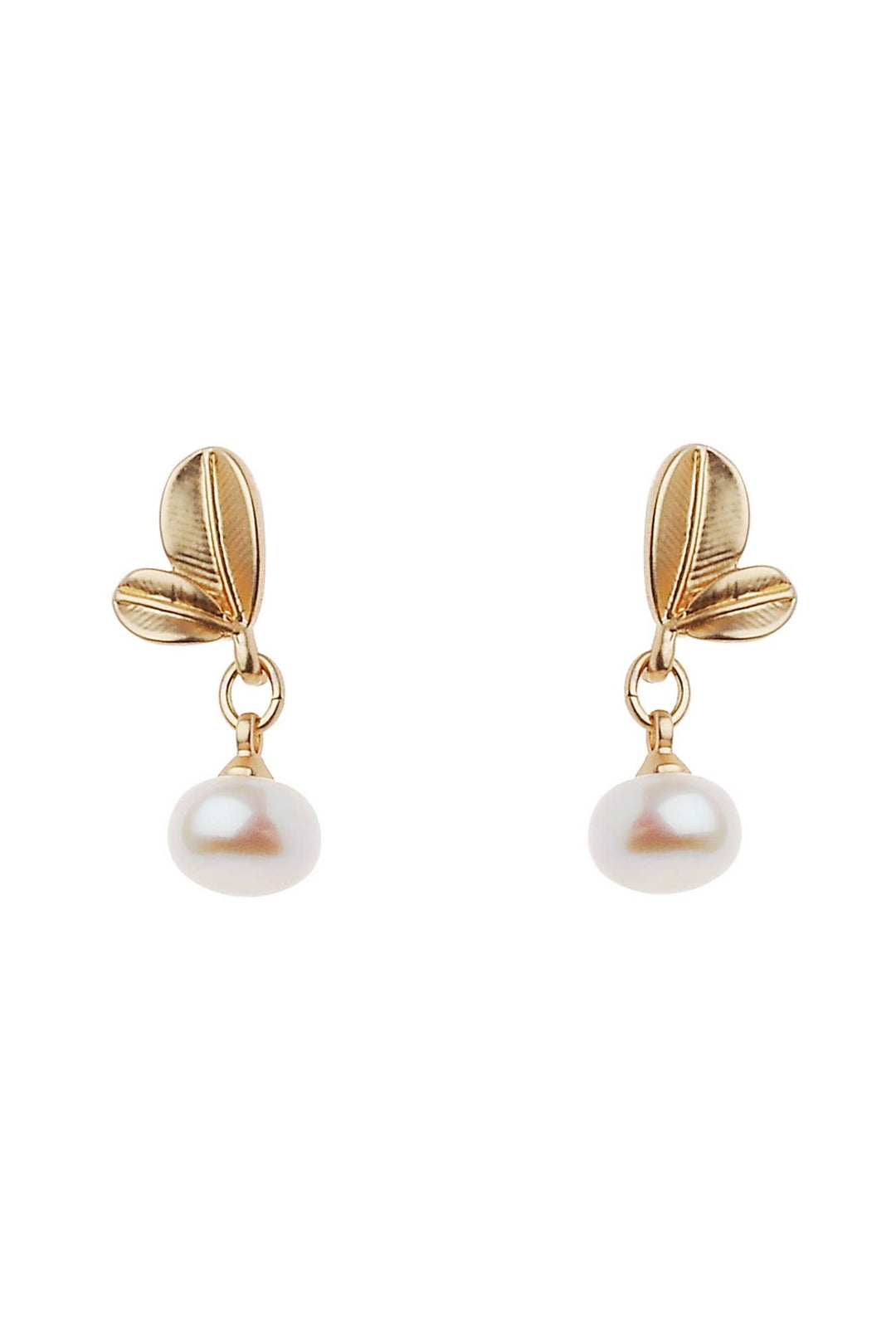Gold Elegance Fusion Leaf Post Earring With Pearl Drop