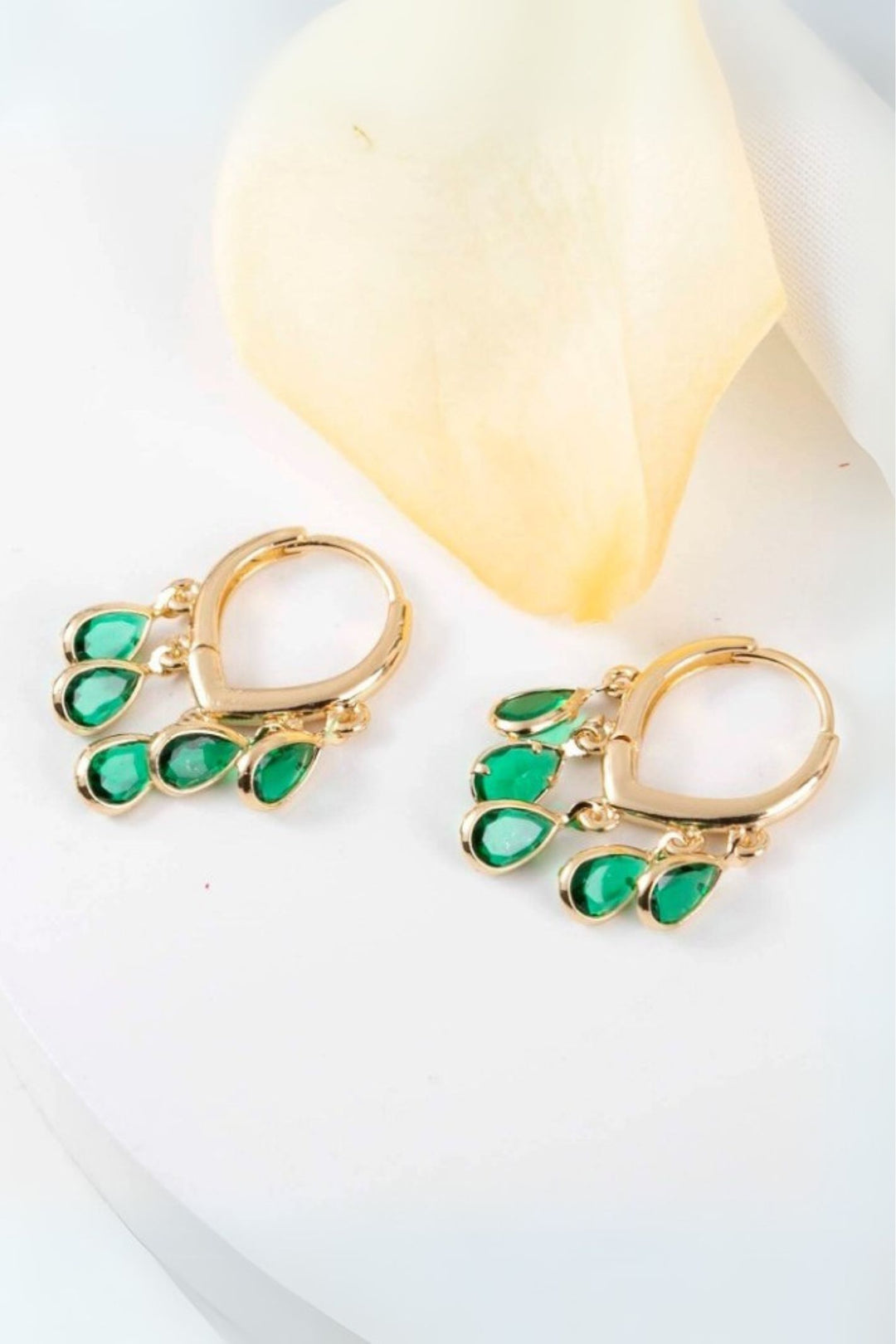 Gold Plated Emerald Drop Hoop Earrings