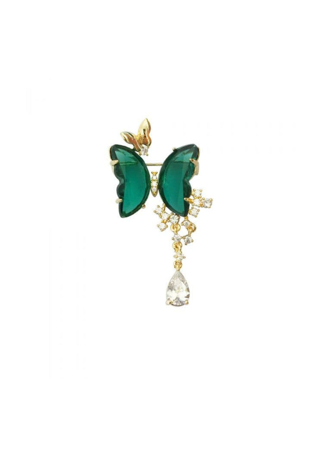 Green Crystal Butterfly Drop Broach