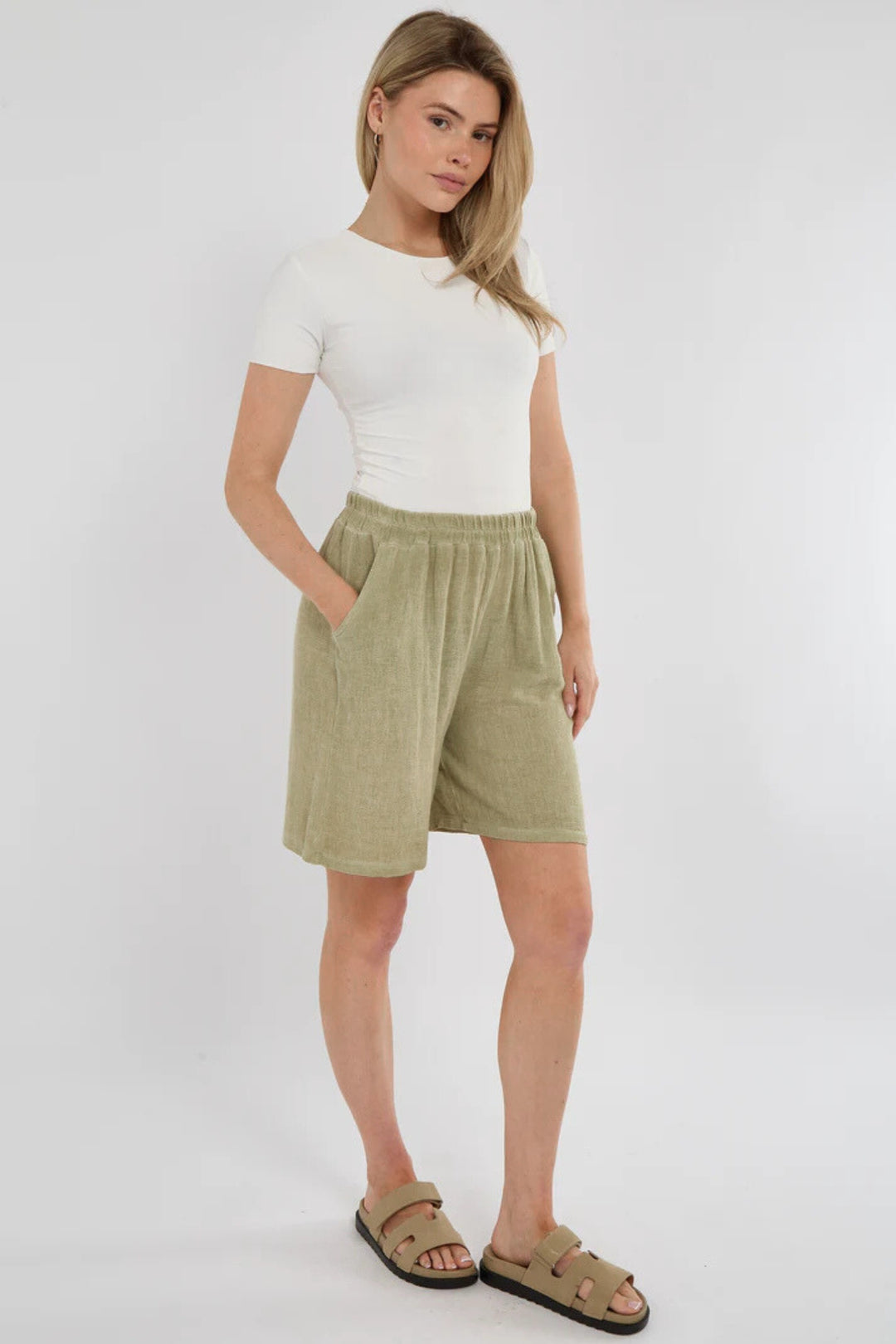 Green Washed Linen Shorts
