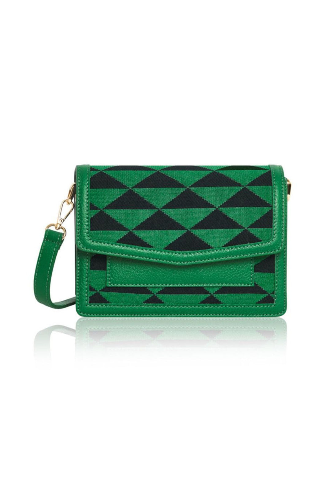 Green & Black Print Leather Crossbody Handbag