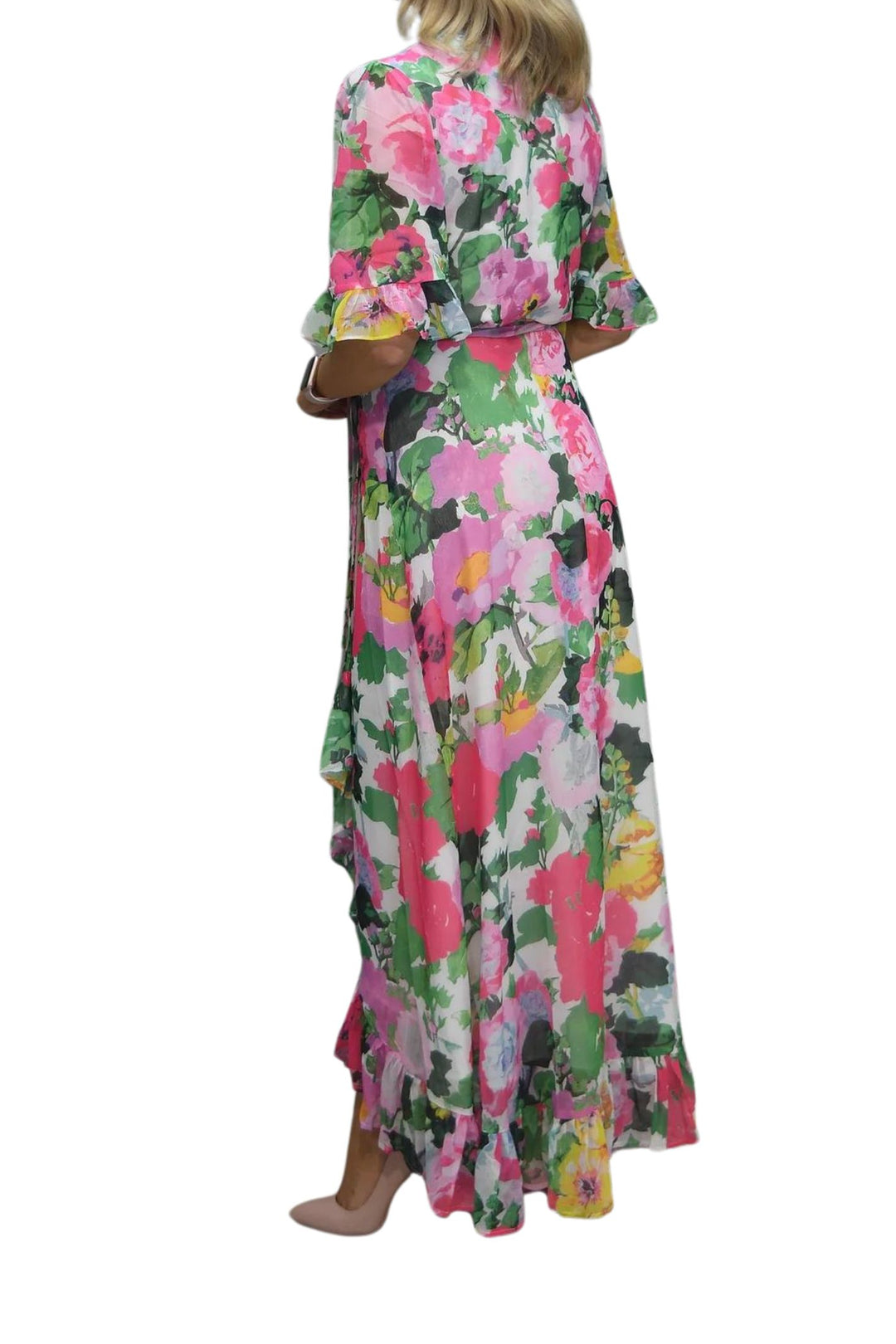 Hope & Ivy The Cindy Pink Floral Print Maxi Wrap Dress