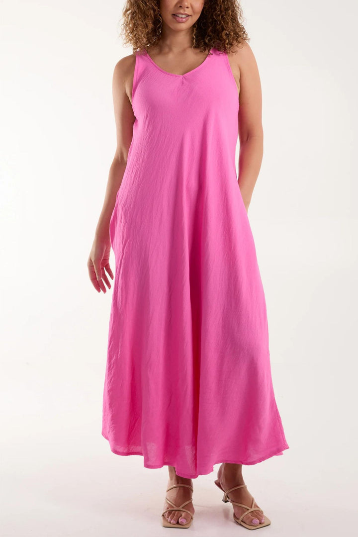 Hot Pink Sleeveless V-Neck Maxi Dress
