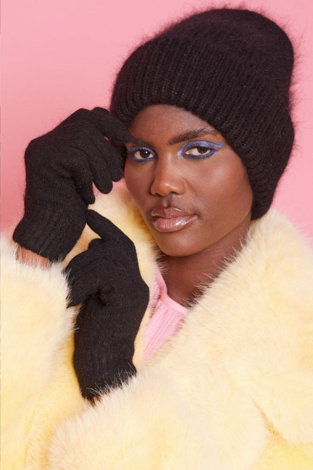 Jayley Black Stretch Cashmere & Silk Blend Knitted Gloves