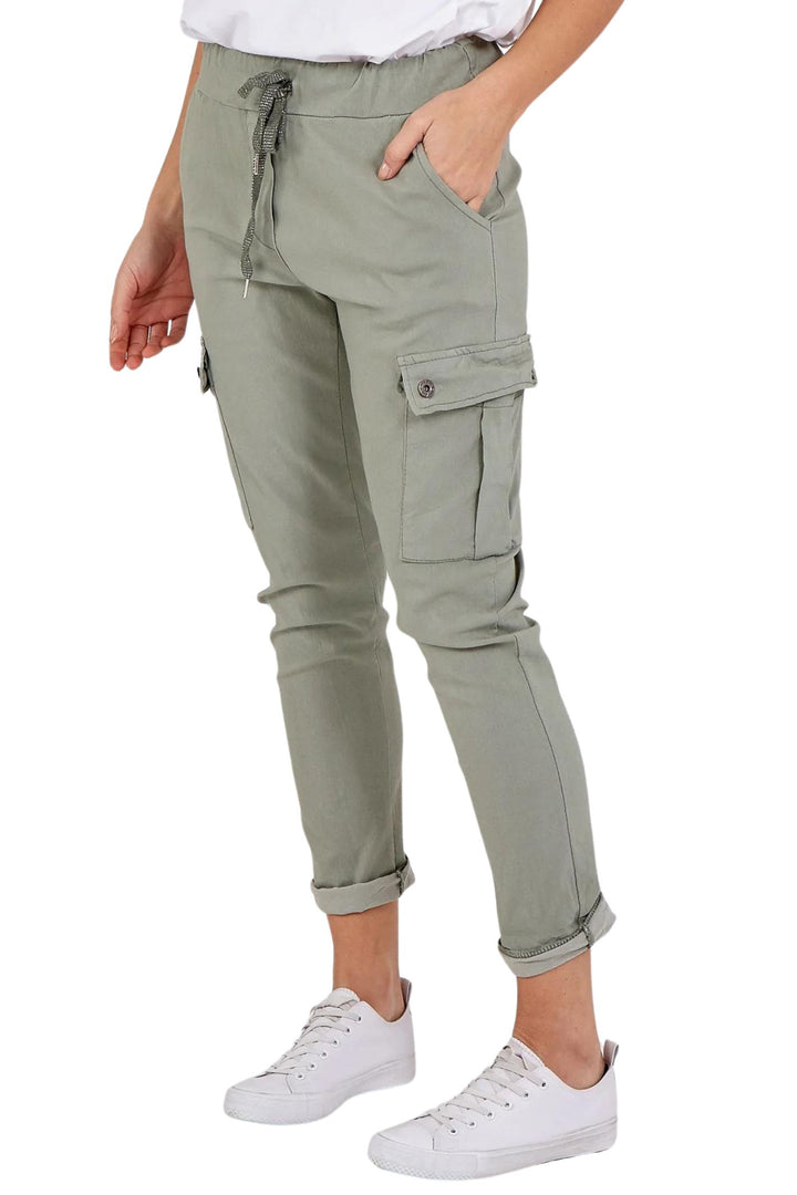 Khaki Cargo Stretch Pull-On Trousers